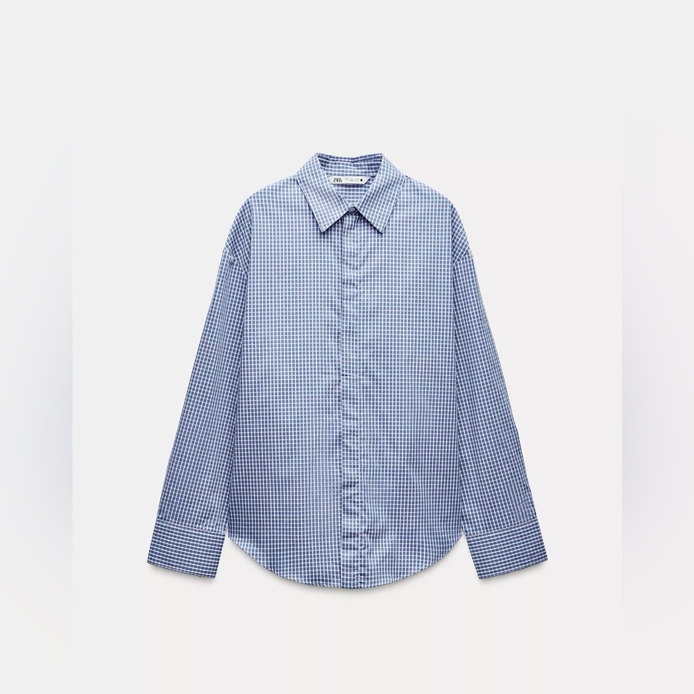 Zara Blue Gingham Button-Down Shirt NWOT